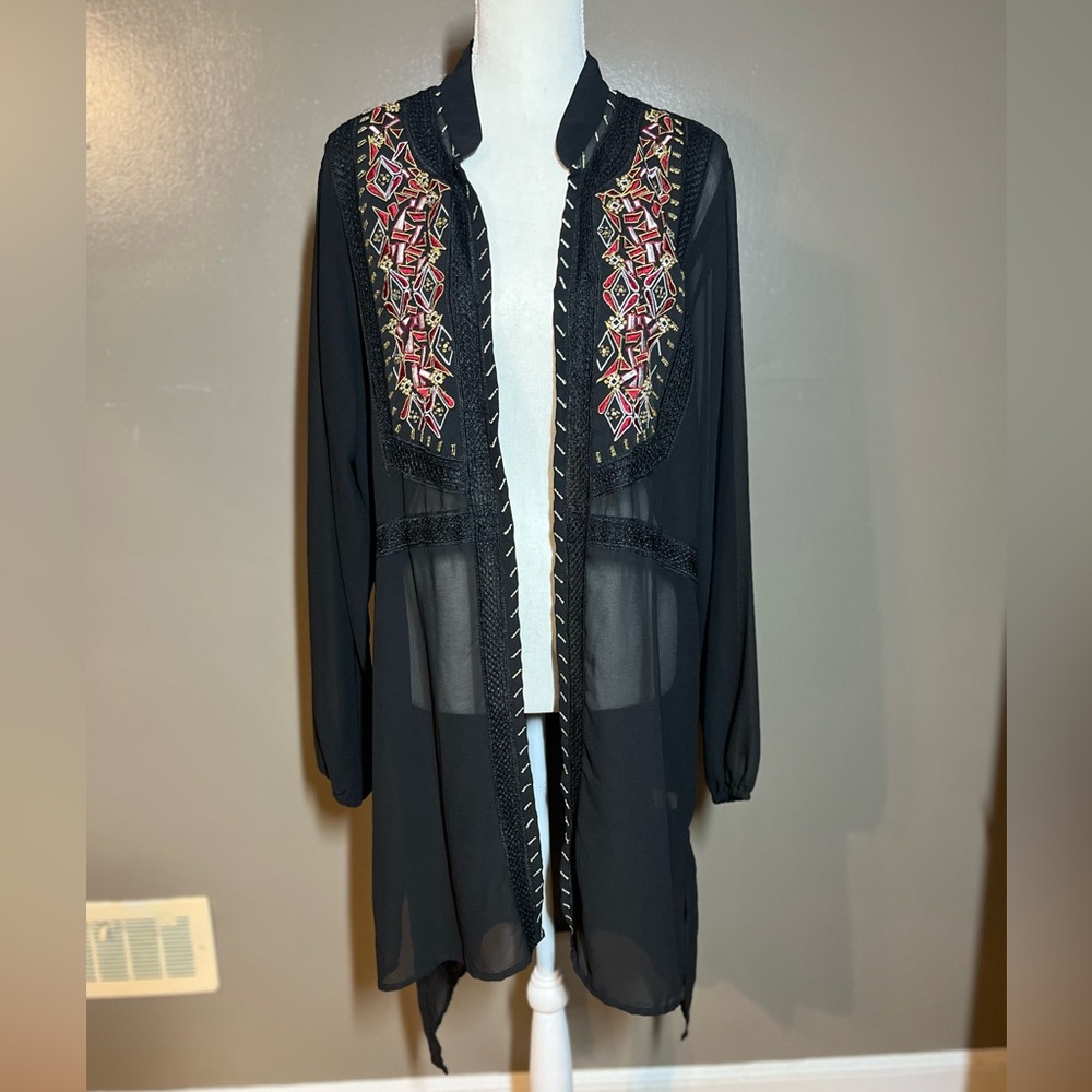 Cato Black Sheer Cardigan with Embroidery